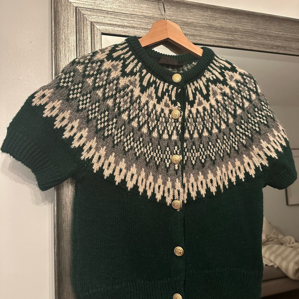Zara Short-Sleeve Cardigan with Gold Button